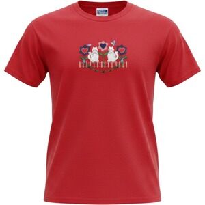 Endless Designs T-Shirt Womens L Red Embroidered Cat Floral 90s Cottagecore Tee